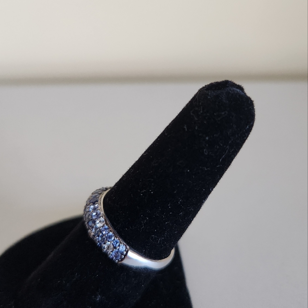 Suzy Levian Sterling Silver Sapphire & Diamond Accent Pave Band Ring - Picture 16 of 16